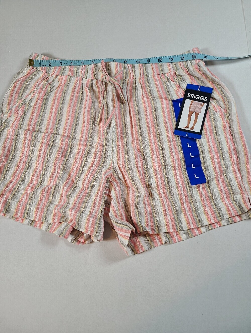 Briggs New York Women's Striped Shorts Large Elastic Waist NWT Linen Blend - Picture 8 of 12